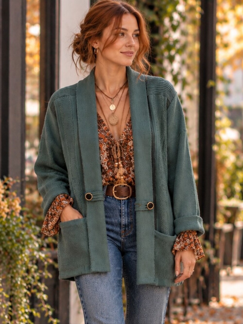 Vintage 90s Pure Wool Cardigan Sage Green Blazer Jacket Whimsigoth Academia M/L